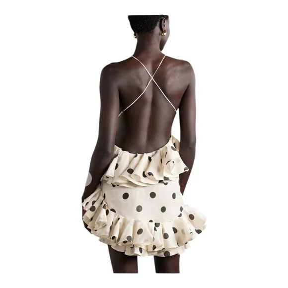Zimmermann Black and White Polka Dot Crush Ruffle Mini Dress Size 4/6 (1) - Picture 2 of 13